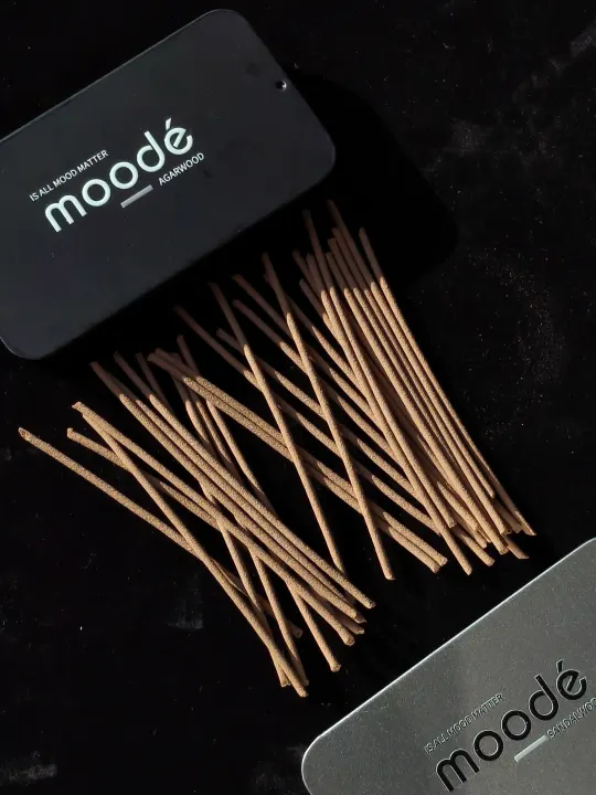 moodé incense tins on black velvet